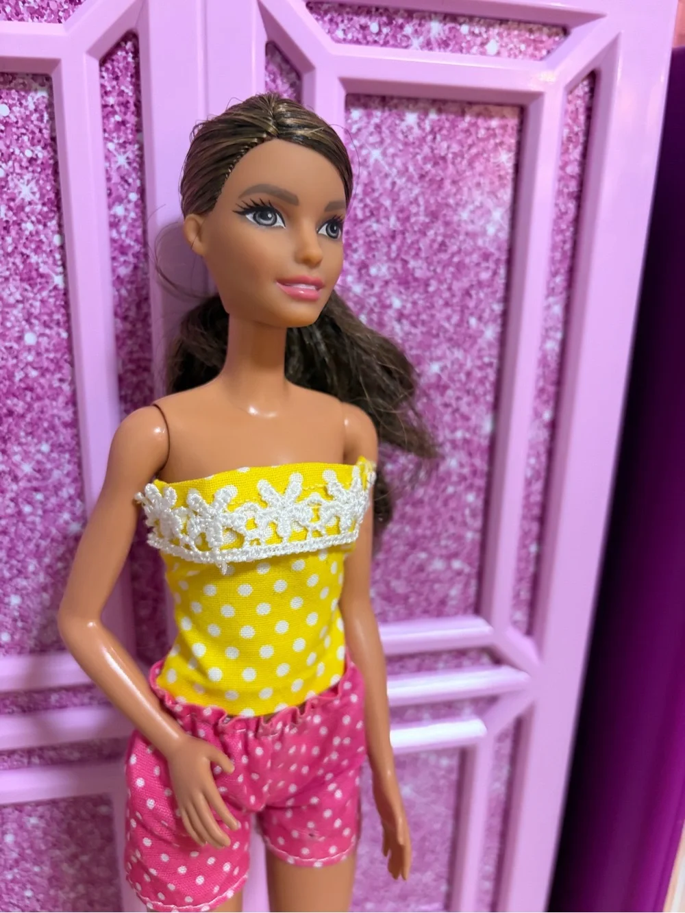 Barbie Yellow Polka Dot Top with Pink Polka Dot Shorts